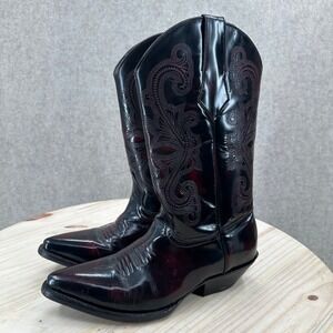 Joe Boots Mens 7 Western Cowboy Patent Black Cherry Red Ombre Embroidered Snip
